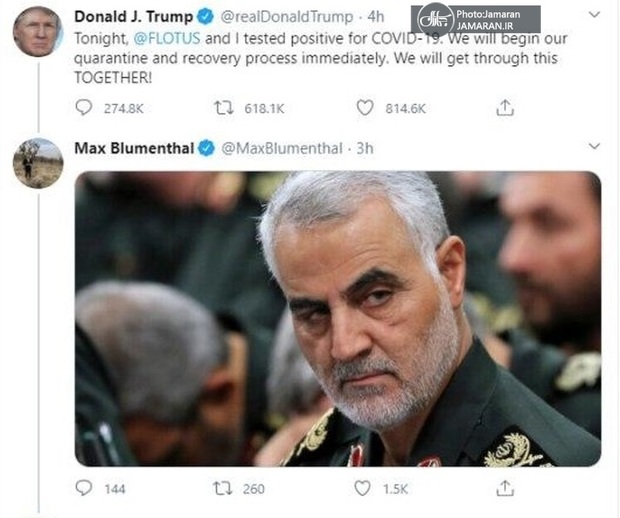 در توییتر؛ خبرنگار آمریکایی با عکس شهید سلیمانی پاسخ توییت ترامپ را داد