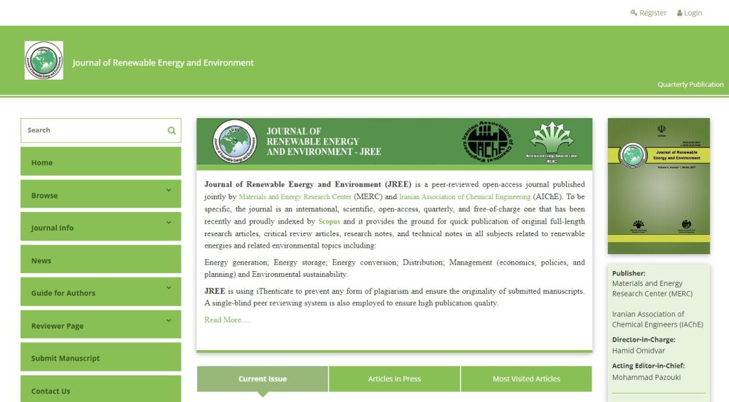 نشریه انرژی تجدید‌پذیر و محیط زیست پژوهشگاه مواد و انرژی موفق به کسب رتبه ‌کیفیت Q3 شد
