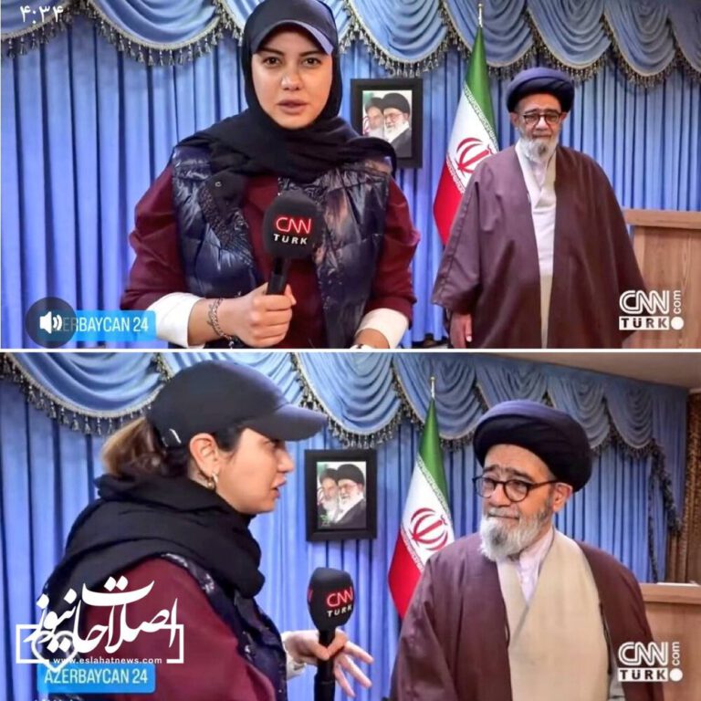 پوشش عجیب خبرنگار در مصاحبه با یک روحانی